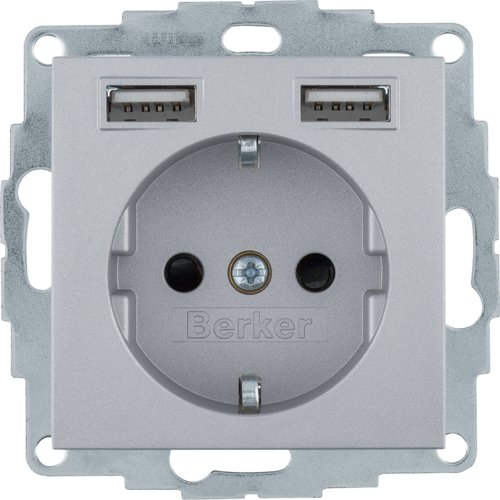 Розетка з з/к 16А/250В + 2хUSB A-A /2.4A, алюміній S.1 Berker 48031404