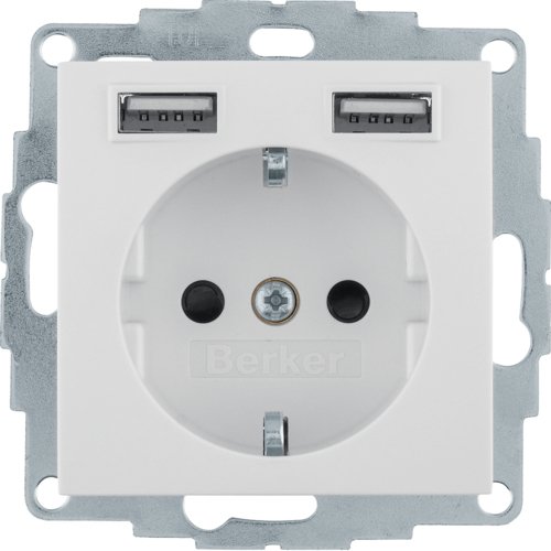 Розетка з з/к 16А/250В + 2хUSB A-A /2.4A, біла S.1 Berker 48038982
