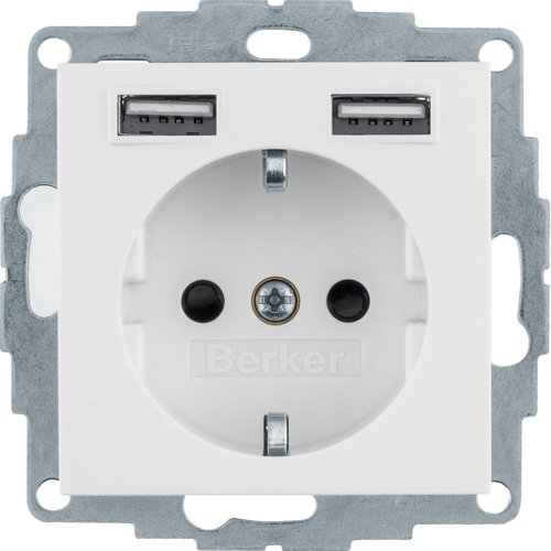 Розетка з з/к 16А/250В + 2хUSB A-A /2.4A, полярна білизна S.1 Berker 48038989