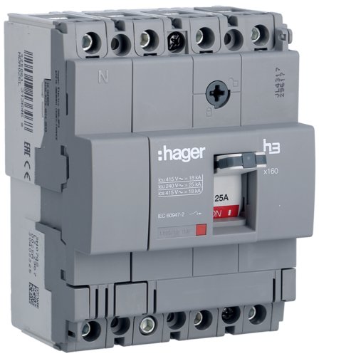 Автоматичний вимикач x160, In=25А, 4п, 18kA, Тфікс./Мфікс.  Hager HDA026L