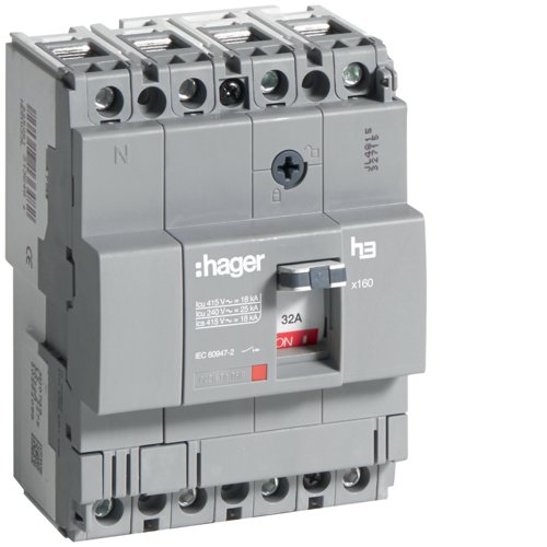 Автоматичний вимикач x160, In=32А, 4п, 18kA, Тфікс./Мфікс.  Hager HDA033L
