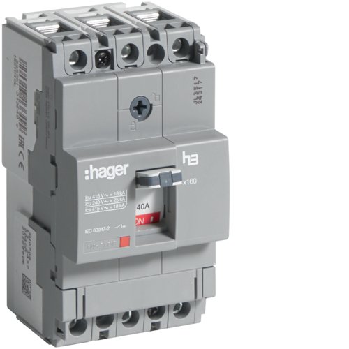 Автоматичний вимикач x160, In=40А, 3п, 18kA, Тфікс./Мфікс.  Hager HDA040L