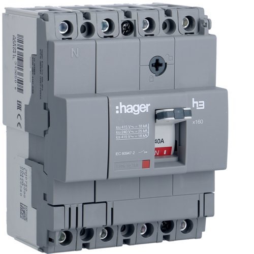 Автоматичний вимикач x160, In=40А, 4п, 18kA, Тфікс./Мфікс.  Hager HDA041L