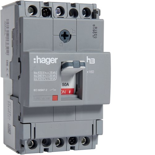 Автоматичний вимикач x160, In=50А, 3п, 18kA, Тфікс./Мфікс.  Hager HDA050L