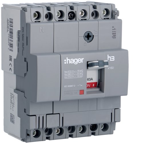 Автоматичний вимикач x160, In=63А, 4п, 18kA, Тфікс./Мфікс.  Hager HDA064L