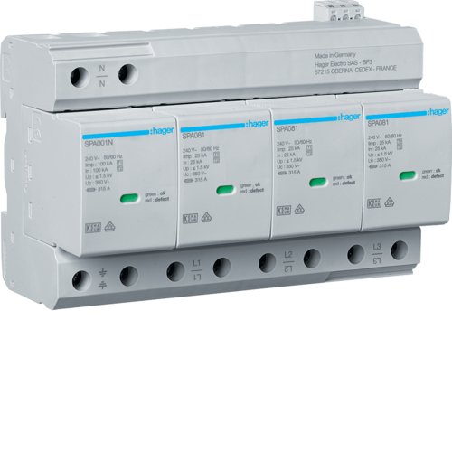 Розрядник (ПЗІП) T1+T2 4P Uc 350V 25kA 1,5kV TNS/TT +дод.контакт