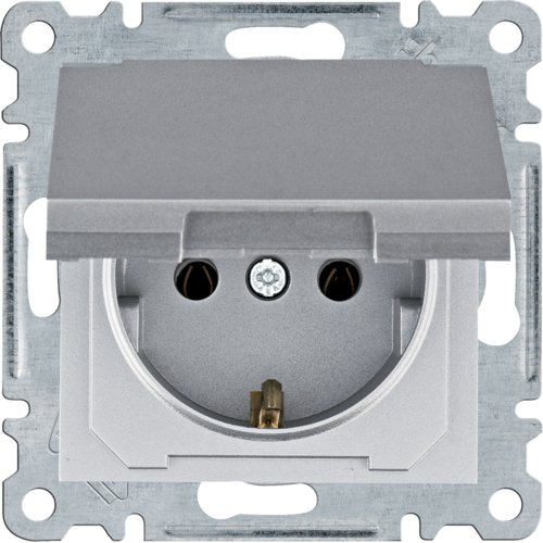 Розетка з з/к з кришкою Lumina,  срібна, 16А/230В