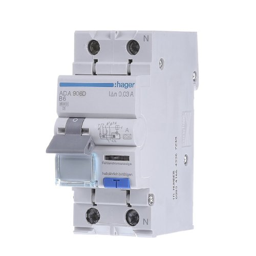 Дифавтомат 1P+N, 6A, C, 30mA, 6kA, A, Hager ADA906D