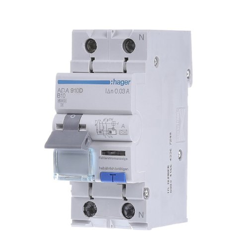 Дифавтомат 1P+N, 10A, C, 30mA, 6kA, A, Hager ADA910D