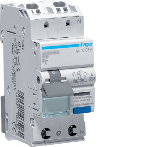 Дифавтомат 1P+N, 16A, C, 30mA, 6kA, A, ADS966D QuickConnect