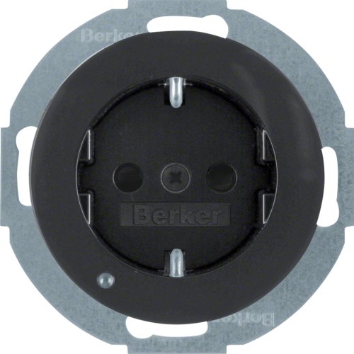 Розетка с з/к с зах. от детей с LED-подсветкой, 16А/250В, черная, R.х